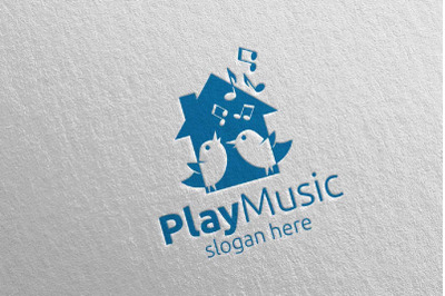 Music Logo with Home and Bird Concept 55