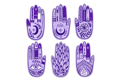 Hand palmistry violet set drawing