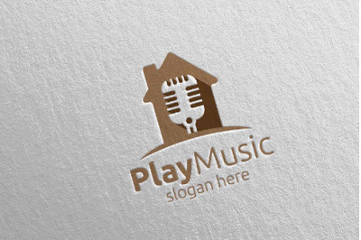 Music Logo with Microphone and Play Concept 57