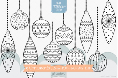 Hand Drawn Ornaments | Christmas Tree Balls | Decorative Holiday