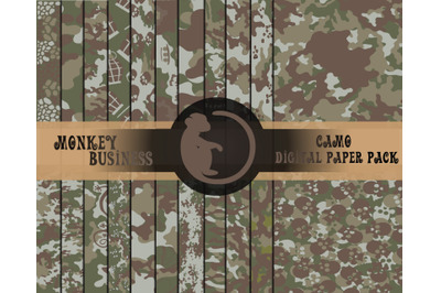 Camo digital paper pack, Seamless army print, Scrapbook papers