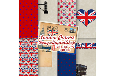 London Digital Paper, London Scrapbook, London card, London printable,