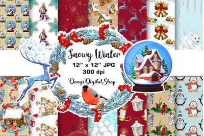 Winter Digital Paper, Winter Digital Background, Snowman card, Snow Di