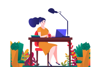 Greenery in workspaces concept design vector illustration