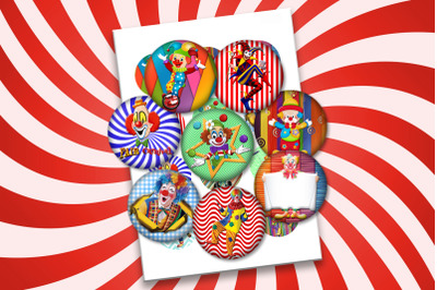 Circus Clowns Digital Collage Sheets, 2x2 inch