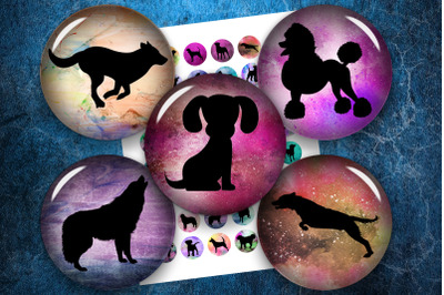 Dog Silhouettes,Digital Collage Sheet