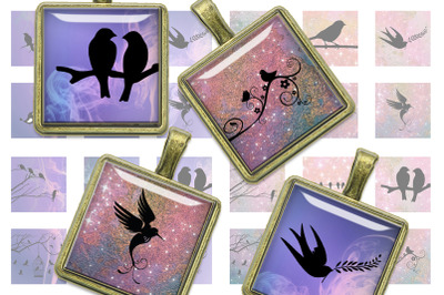 Birds Silhouettes,Colorful Birds,Digital Collage Sheet