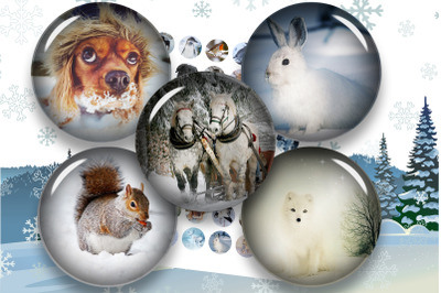 Winter Animals Collage Sheet,Winter Cabochon