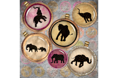 Elephants Digital Printable Sheet, Cabochon images