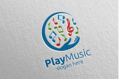 Music Logo with Note and Hand Concept 60