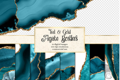 Teal and Gold Agate Border Overlays