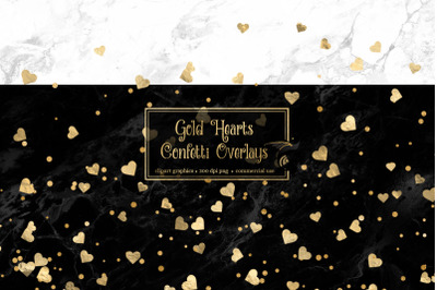 Gold Hearts Confetti Overlays