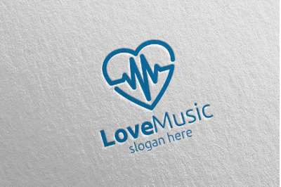 Love Music Logo with Note and Love Concept