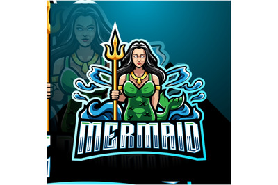 Mermaid holding a trident esport mascot logo