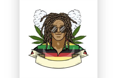 Hand drawn color sketch rastaman 7