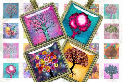 Tree of Life,Colorful Trees,Square Images for pendants