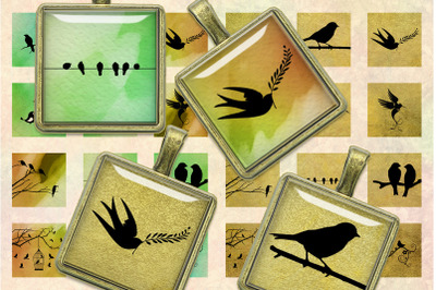 Bird Silhouette,Golden image,Squares Images