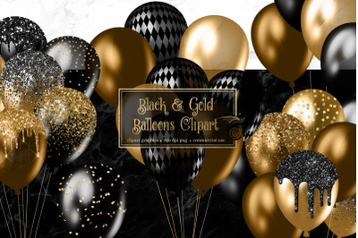 Black and Gold Balloons Clipart