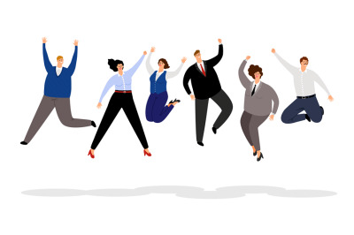 Jumping business people. Happy office people winning illustration, joy