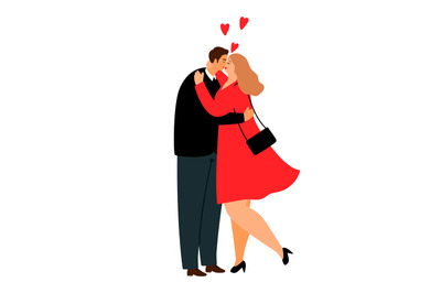 Overweight love couple. Vector plus size casual couple in suit and red