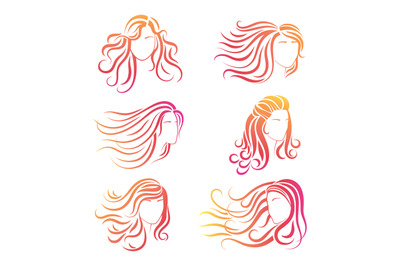 Bright female heads silhouettes for logos design