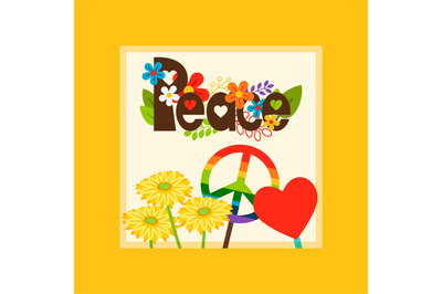 Hippie style peace symbol card