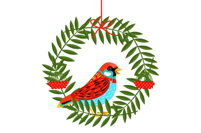 Bird with rowan berries wreath