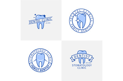 Dental clinic blue outline logo templates set