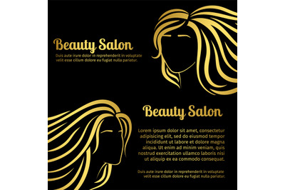 Gold girls hair silhouettes salon banners set