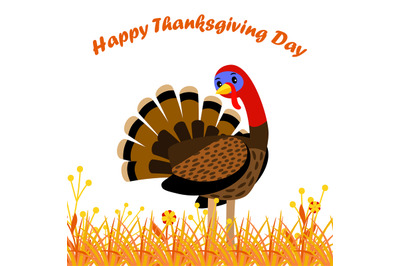 Happy Thanksgiving Day card with cartoon turkey