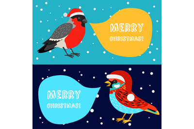 Merry Christmas banners with birds