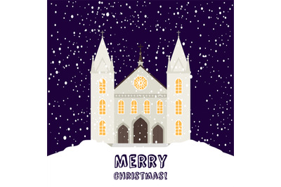 Merry Christmas card with church