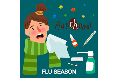 Girl and medicines, flue season