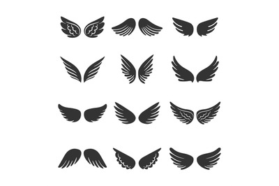 Angels wings silhouettes set