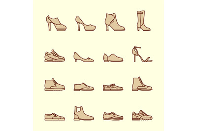 Women shoes line icons