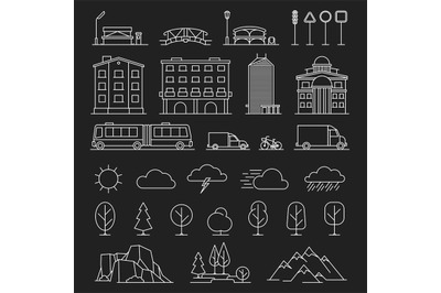 City landscape line icons