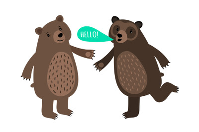 Two cartoon bears with speech bubble