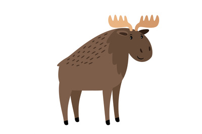 Moose. Cute vector elk with large horns on white, vector single antler