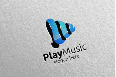 Music Logo with Note and Play Concept 67