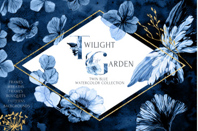 Twilight Garden Blue Watercolor Set