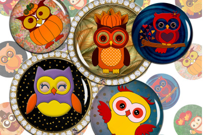 Owls Digital Collage Sheet,Autumn Images