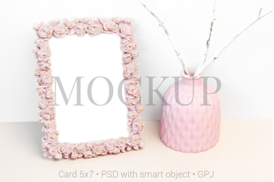 Mockup photo with pink vase