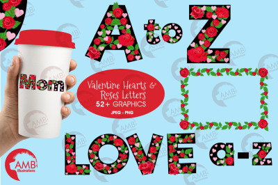 Valentine Rose and Heart Letters clipart AMB-2714