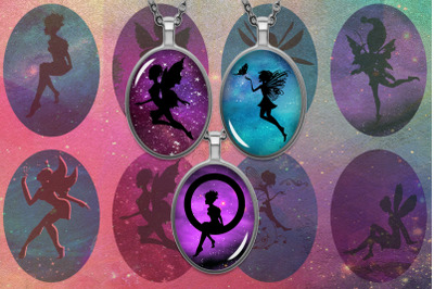 Fairies Silhouettes,Digital Printable Oval Images