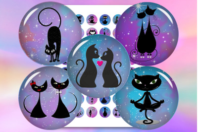 Cats Silhouette,Digital Collage Sheet,Cats Circle
