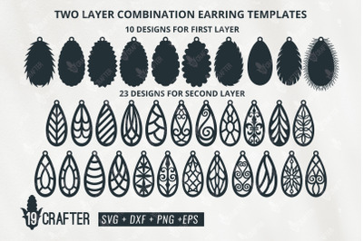 two layer tear drop shape earring templates svg bundle