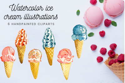 Cute Handapinted Ice Cream Clipart, Summer Treats Illustrations