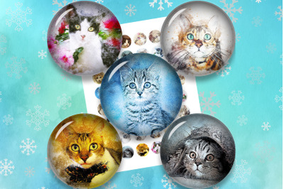 Cats Digital Collage Sheet,Vintage Cats,Circle Images