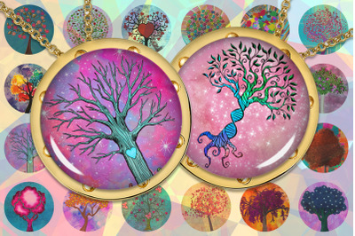 Tree of Life,Colorful Trees,Bottlecap Images for pendants,Digital Coll