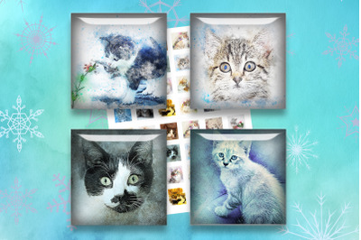 Cats Printable&2C;Digital Collage Sheets&2C;Cats Vintage&2C;Square Images